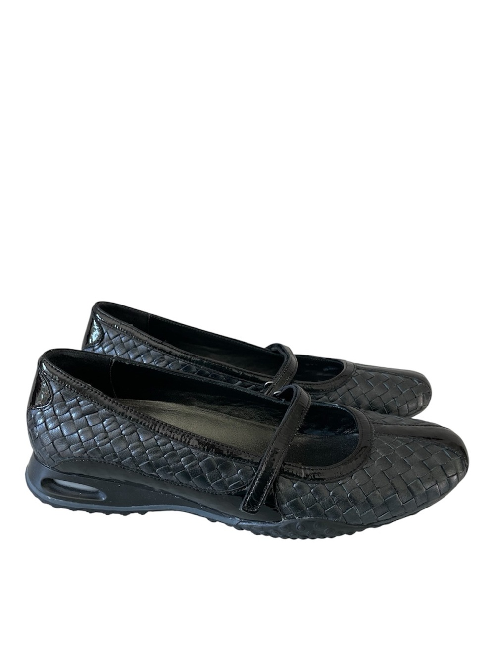 Y2K Mary Jane’s in Black Woven Leather by Cole Haan w/ Nike Air Soles Size 7.5
